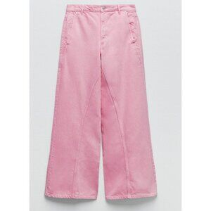 NWT ZARA Pink Super Wide Leg High Waist  Jeans 8